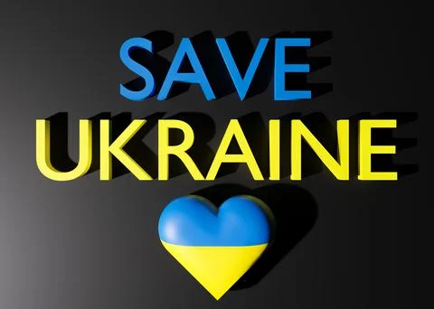 Flag of Ukraine in heart shape and text SAVE UKRAINE. Russian Ukrainian conflict Illustrazione stock