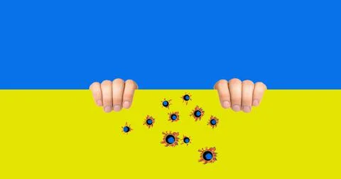 Flag of ukraine: protective shield from bullets. The concept is blood in Ukra Stock Illustration