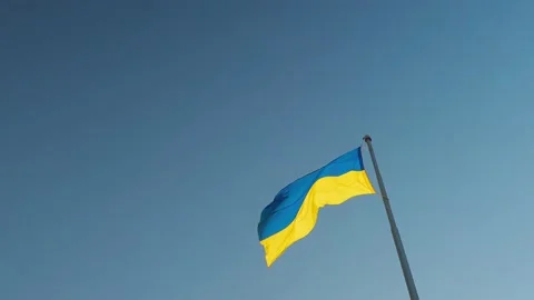 The flag of Ukraine, a silk big flag flies against the background of the night Video stock 190408360
