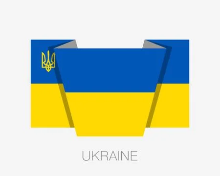 Flag of Ukraine with Trident. Flat Icon Waving Flag with Country Name Stock Illustration