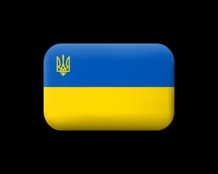 Flag of Ukraine with Trident. Matted Vector Icon and Button. Rectangular Shap Stock Illustration