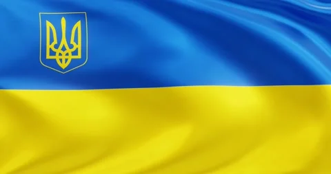 Flag of Ukraine with trident, Seamless looping animation fluttering in the wind Stock Footage 172495027