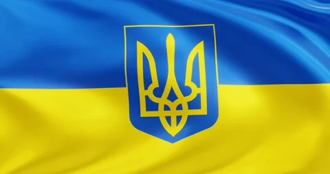 Flag of Ukraine with trident, Seamless looping animation fluttering in the wind Stock Footage 172495028