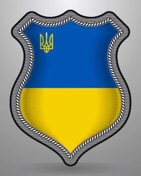 Flag of Ukraine with Trident. Vector Badge and Icon Stock Illustration