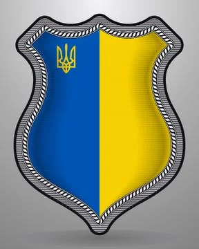 Flag of Ukraine with Trident. Vector Badge and Icon Stock Illustration