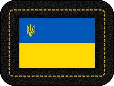 Flag of Ukraine with Trident. Vector Icon on Black Leather Backdrop Stock Illustration
