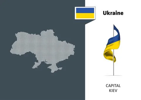 Flag of Ukraine on white background. Dotted map of Ukraine Stock Illustration