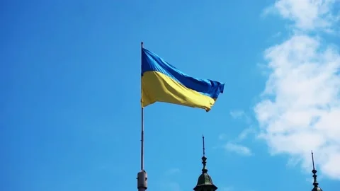 Flag of Ukraine in the wind, close-up. Slow motion Stock Footage 199125000