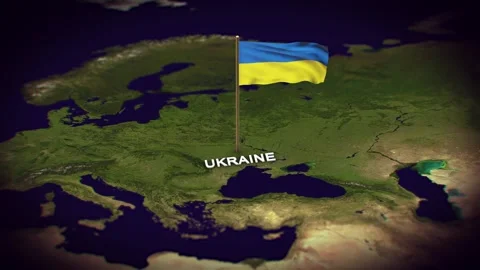 The Flag of Ukraine on the World Map, Ukraine map with flag 3d animation Stock Footage 289641095