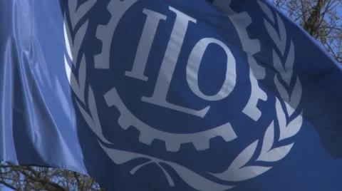 Flag of UN ILO waving close up Stock Footage 60223518