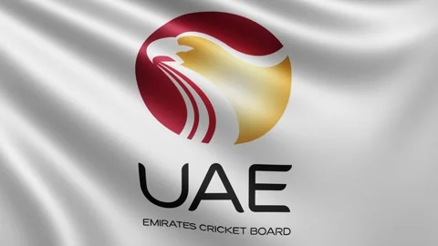 The flag of the United Arab Emirates cricket board cricket flutters in the wind Stock Footage 219965940