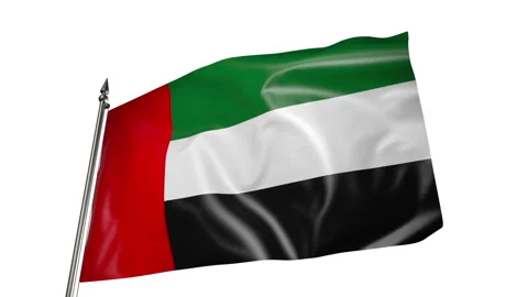 Flag of the United Arab Emirates on a flagpole. Animation 3D white background Video stock 219747681