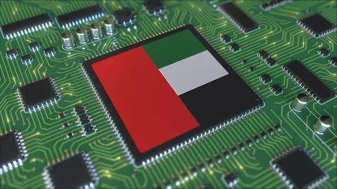 Flag of the United Arab Emirates on the operating chipset. UAE information Video stock 120529878