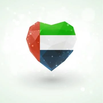 Flag of United Arab Emirates in shape diamond glass heart. Triangulation style 스톡 일러스트