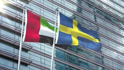 Flag of United Arab Emirates VS Flag of Sweden Stock Footage 343556326