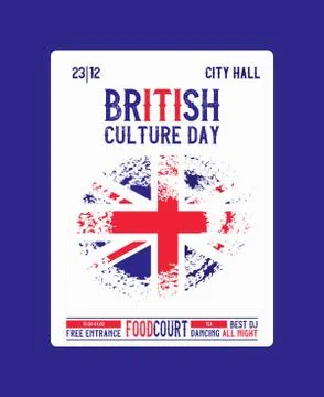 Flag of United Kingdom with brush effect and information text poster, vector Illustrazione stock