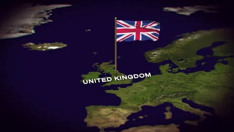 The Flag of United Kingdom on the World Map, United Kingdom flag 3d animation Stock Footage 289639359