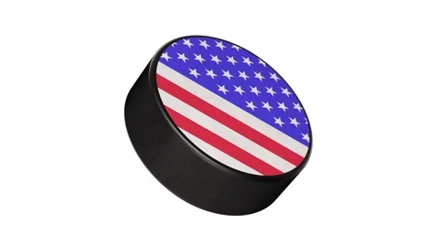 Flag of the United States label ice hockey puck looping 3D animation with alpha Stock-Footage 157123793