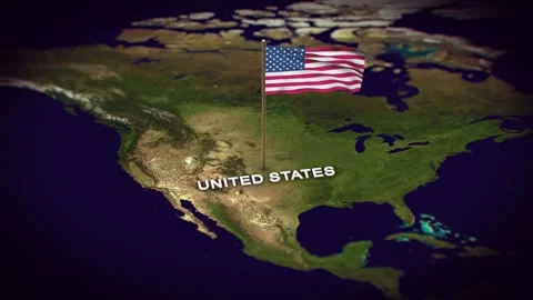 The Flag of United States on the World Map, United States flag 3d animation Stock Footage 289638701