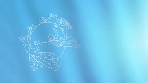 The flag of Universal Postal Union flutters in the wind. International flag of Stock Footage 146439974