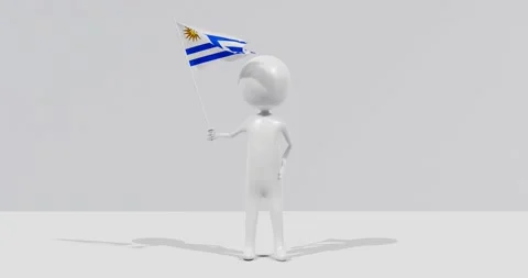 Flag of Uruguay. 3D Character holding and waving flag 4K UHD 60FPS Stock Footage 228563774
