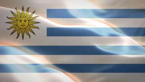 Flag of Uruguay waving in the wind. 3D Waving flag design. Stock Illustration