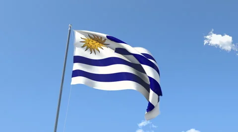 The flag of Uruguay Waving on the Wind. Stock Footage 50555033