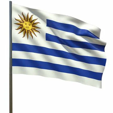Flag of uruguay waving in the wind on a white background 3d-rendering Ilustração Stock