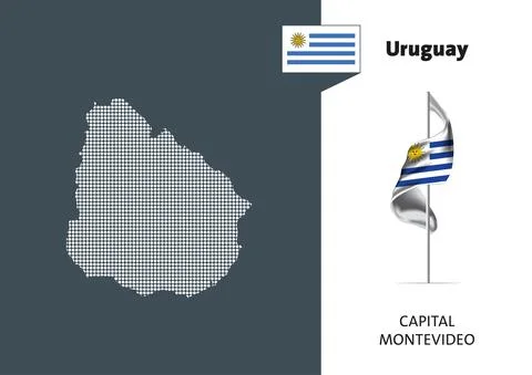 Flag of Uruguay on white background. Dotted map of Uruguay Stock Illustration