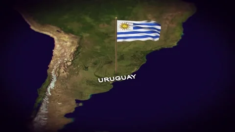 The Flag of Uruguay on the World Map, Uruguay map with flag 3d animation Stock Footage 306601495