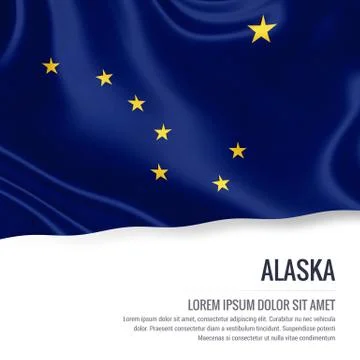 Flag of U.S. state Alaska waving on an isolated white background. State nam.. Stock Illustration