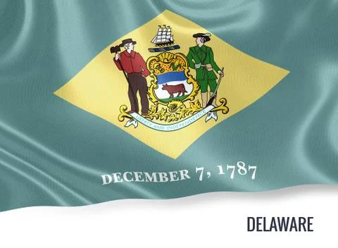 Flag of U.S. state Delaware waving on an isolated white background. Stock Illustration