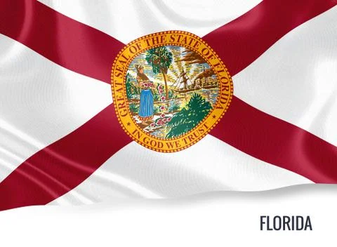 Flag of U.S. state Florida waving on an isolated white background. Stock Illustration