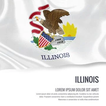 Flag of U.S. state Illinois waving on an isolated white background. State n.. Stock Illustration
