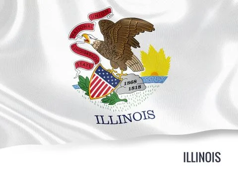 Flag of U.S. state Illinois waving on an isolated white background. Stock Illustration
