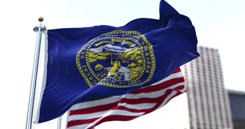 The flag of the US state of Nebraska waving in the wind Stock Footage 167972862