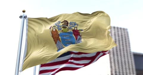 The flag of the US state of New Jersey waving in the wind Stock Footage 168637449
