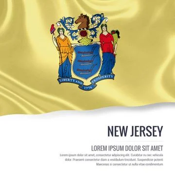 Flag of U.S. state New Jersey waving on an isolated white background. State.. Illustrazione stock