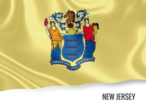 Flag of U.S. state New Jersey waving on an isolated white background. Stock Illustration