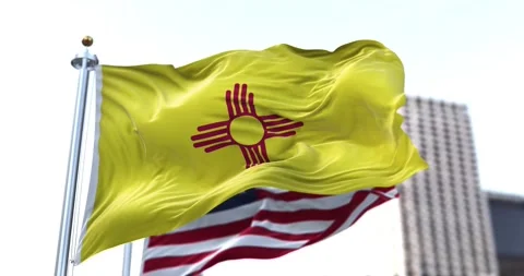 The flag of the US state of New Mexico waving in the wind Stock Footage 168834755