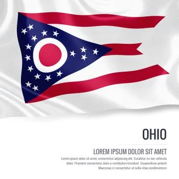 Flag of U.S. state Ohio waving on an isolated white background. State name .. Stock Illustration