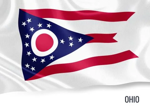 Flag of U.S. state Ohio waving on an isolated white background. Stock Illustration