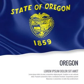 Flag of U.S. state Oregon waving on an isolated white background. State nam.. Illustrazione stock