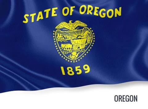 Flag of U.S. state Oregon waving on an isolated white background. Illustrazione stock