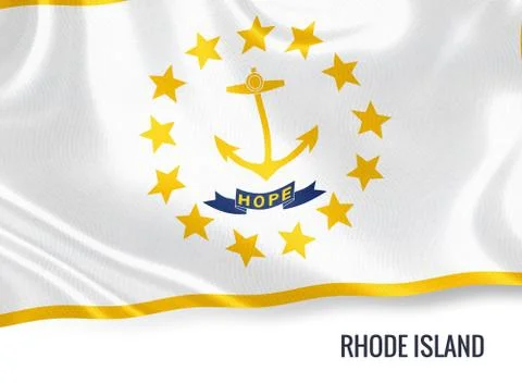 Flag of U.S. state Rhode Island waving on an isolated white background. Stock Illustration