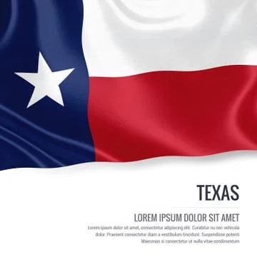 Flag of U.S. state Texas waving on an isolated white background. State name.. Stock Illustration