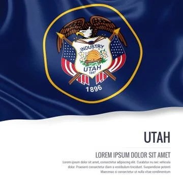 Flag of U.S. state Utah waving on an isolated white background. State name .. Stock Illustration