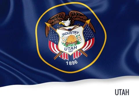 Flag of U.S. state Utah waving on an isolated white background. Stock Illustration