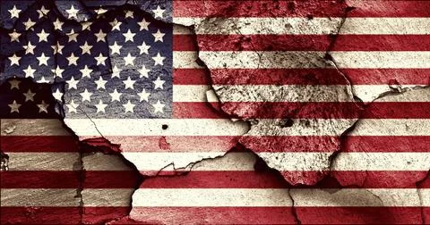 Flag of USA painted on cracked wall 스톡 일러스트