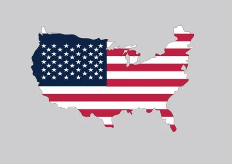 Flag of USA in the shape of the country. Vector graphic of American flag shap Stock Illustration